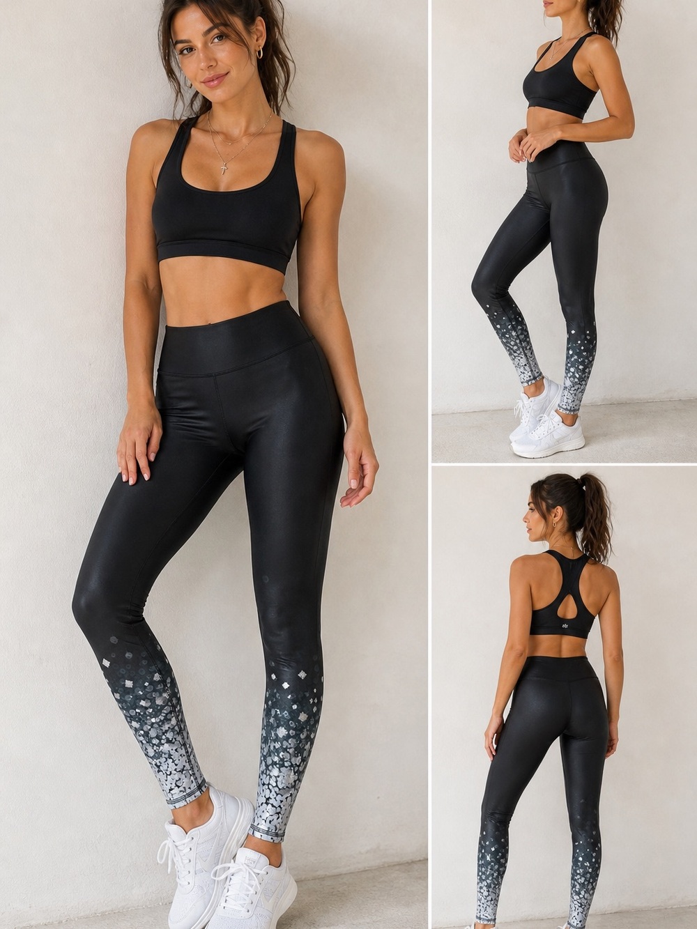 Alo Yoga‎ High Waisted Black Leggings Speckled Ombre Ankle Athletic Yoga Pants L